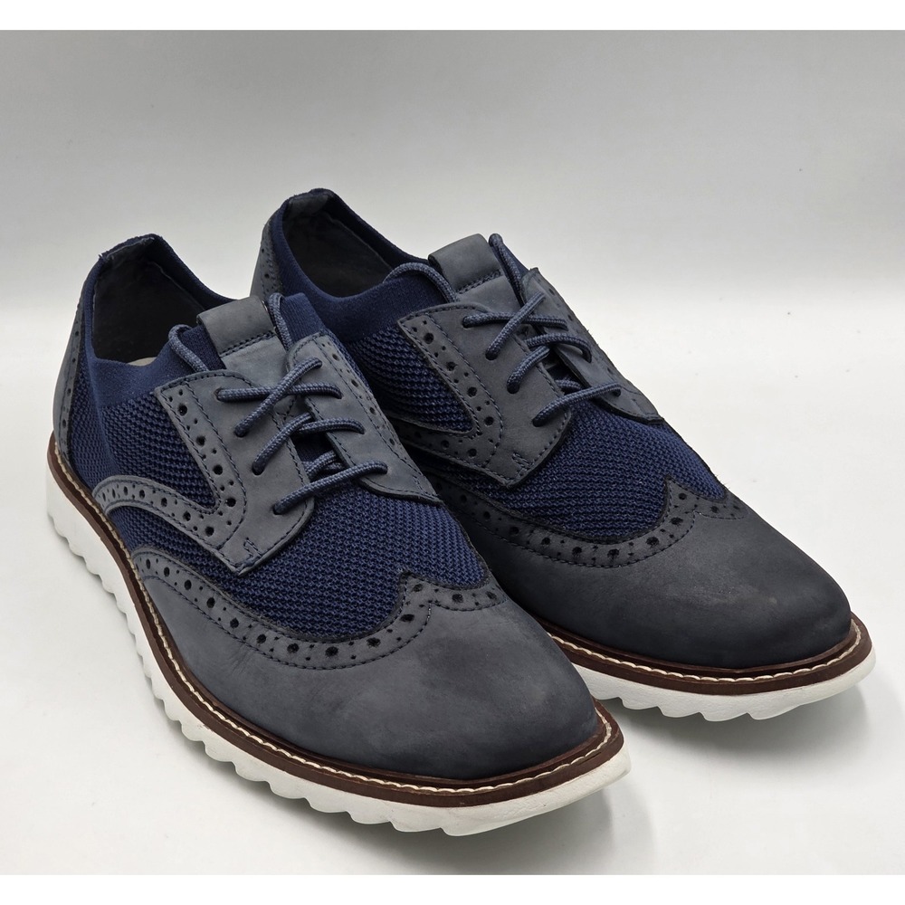 Johnston Murphy Duncan Wingtip Oxford Mens 10M Blue Knit Casual Comfort Shoe